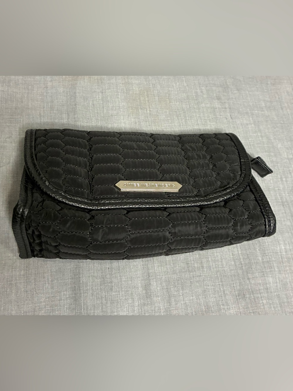 Aimee Kestenberg Black Quilted Cosmetic/Toiletry Bag with Logo Plate